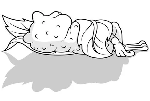 Drawing of a Sleeping Frog Wrapped in a Leaf Stock Illustration