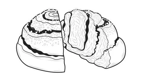 A drawing of a slice of cinnamon bun. A classic Swedish homemade pastry cal.. Stock Illustration