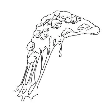 A drawing of a slice of pizza with a piece of cheese on it coloring page for kid Stock Illustration
