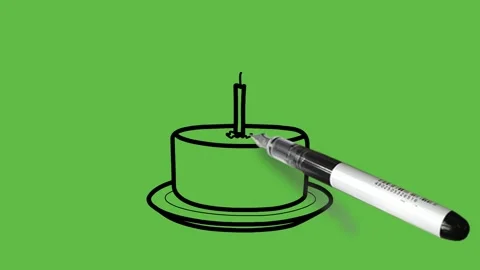 Drawing small cake in grey plate with one candle in orange, pink and yellow Vidéo 157601720