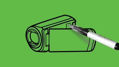 Drawing small camera with black and blue colour combination on abstract green Stock Footage 153790595
