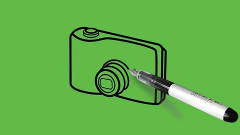 Drawing small camera with black, grey, white and blue in colour combination Видео 153790682
