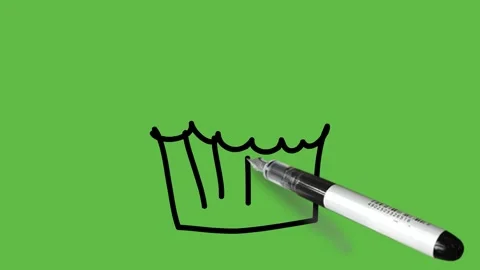 Drawing small muffin cherry in pink, brown, black outline on green background Video stock 157615612