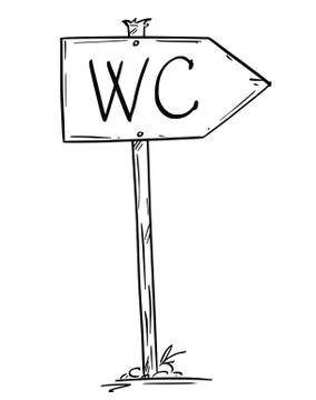 Drawing of Small Old Rustic Wooden Road Arrow Sign With WC Text イラスト素材