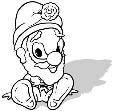 Drawing of a Small Sitting Funny Santa Claus Stock Illustration