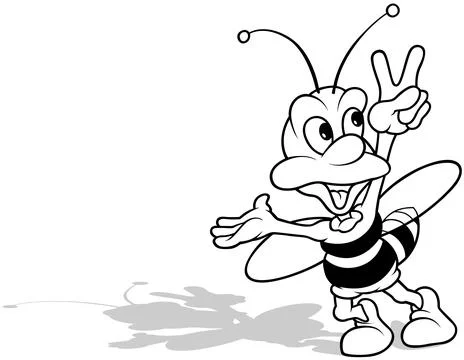 Drawing of a Smiling Bee with a Raised Hand Showing Victory Ilustração Stock