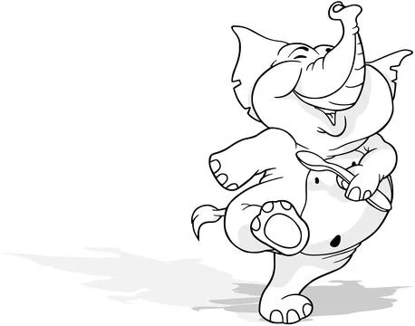 Drawing of a Smiling Dancing Elephant with a Spoon in its Paw Stock Illustration