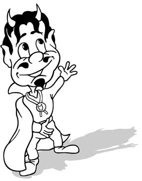 Drawing of a Smiling Devil in Clothes with a Cloak Stock Illustration
