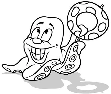 Drawing of a Smiling Octopus Holding an Inflatable Ring Stock Illustration