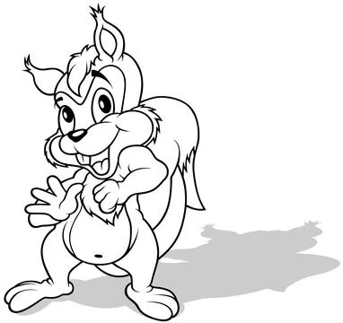 Drawing of a Smiling Squirrel Dancing on the Ground Stock Illustration