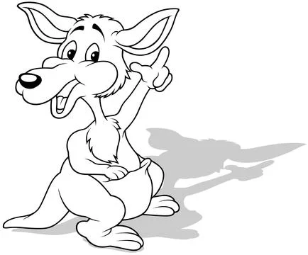 Drawing of a Smiling Standing Kangaroo Pointing with a Finger on its Paw Stock Illustration