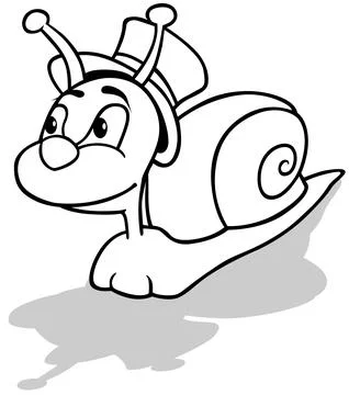 Drawing of a Snail with a Top Hat on its Head Stock Illustration