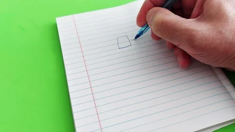 Drawing a Square: Blue Pen on Lined Paper Video stock 308300772