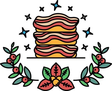 A drawing of a stack of bacon sandwiches with a leafy border Stock Illustration