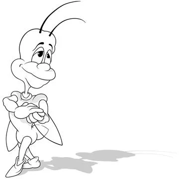 Drawing of a Standing Amorous Beetle with a Dreamy Expression Stock Illustration