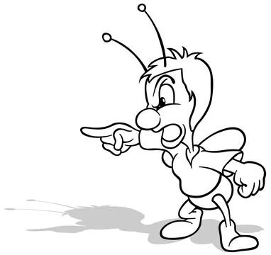 Drawing of a Standing Angry Beetle Pointing a Finger Stock Illustration