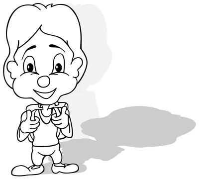 Drawing of a Standing Boy with a School Bag on his Back Stock Illustration