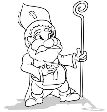Drawing of a Standing Nicholas with a Bishop's Stick in his Hand Stock Illustration