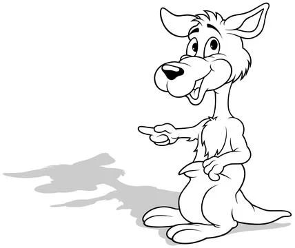 Drawing of a Standing Smiling Kangaroo Pointing with a Paw Stock Illustration