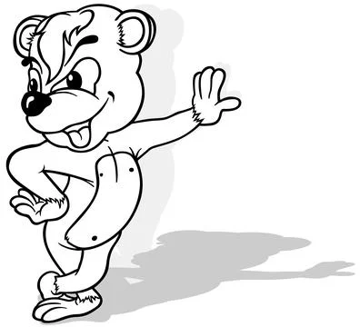 Drawing of a Standing Teddy Bear Leaning on a Wall with its Paw Stock Illustration