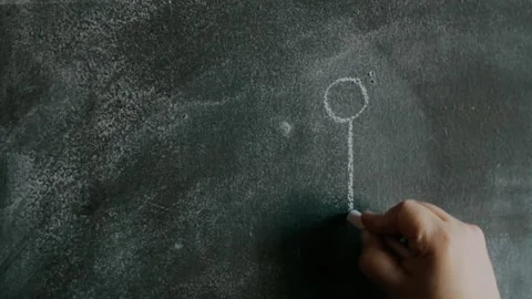 Drawing a stickman on the blackboard Stock Footage 286979036