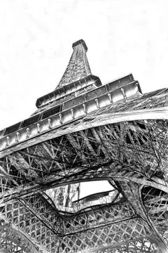 Drawing style representing a bottom view of the Eiffel Tower in Paris 스톡 일러스트
