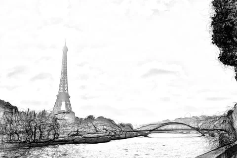 Drawing style representing a glimpse of the Eiffel Tower in Paris イラスト素材