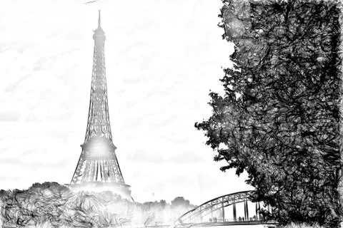 Drawing style representing a glimpse of the Eiffel Tower in Paris Ilustración de archivo