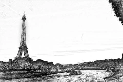 Drawing style representing a glimpse of the Eiffel Tower in Paris Illustrazione stock
