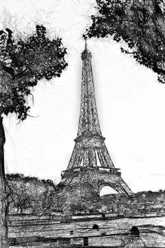 Drawing style representing a glimpse of the Eiffel Tower in Paris Ilustración de archivo