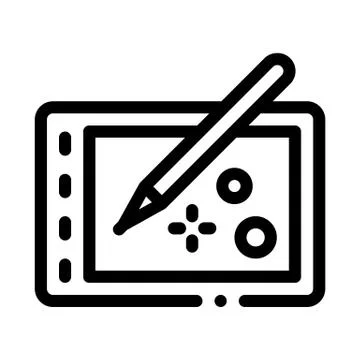 Drawing on tablet icon vector outline illustration Illustrazione stock