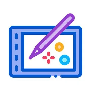 Drawing on tablet icon vector outline illustration Stock Illustration
