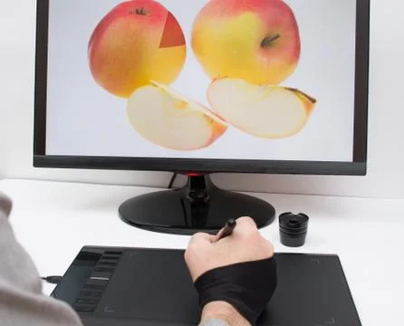 Drawing on the tablet Stock Photos