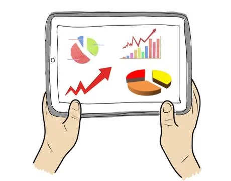 Drawing  tablet screen with graph on  hand Stock Illustration