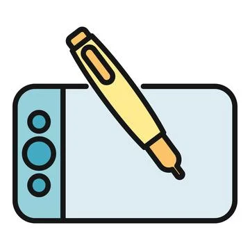 Drawing tablet with stylus pen creating digital illustration イラスト素材