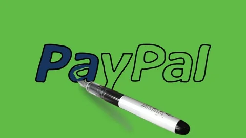 Drawing tag pay pal in blue colour and black outline on abstract green screen 動画素材 156403733