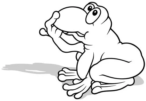 Drawing of a Thinking Frog from Side View Stock Illustration
