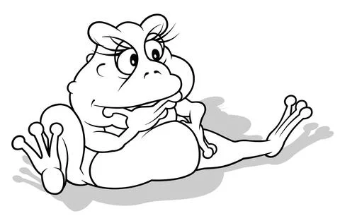 Drawing of a Thinking Frog Sitting on the Ground Stock Illustration
