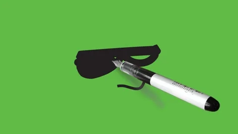 Drawing a thoughtful face with spectacles with black outline on abstract green Stock Footage 151682858