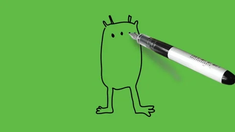Drawing a three eye character in black, green and white colour combination Vidéo 155181613