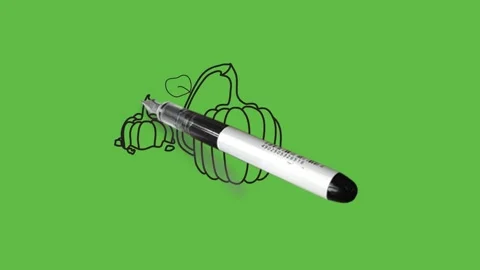 Drawing three piece of pumpkin in yellow, grey and green colour, black outline Vidéo 157615234