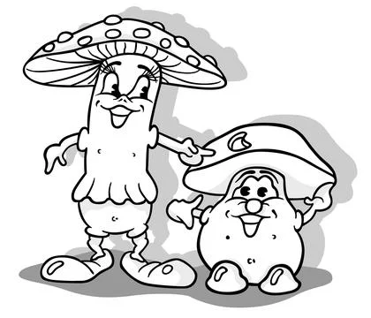Drawing of a Toadstool and a Boletus Like a Couple of Mushrooms Stock Illustration