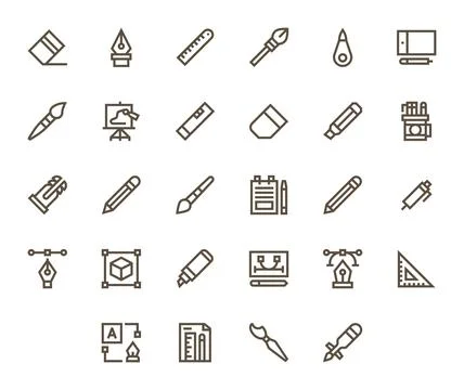 Drawing Tool Digital Vector Pack containing 28 Pixel Optimized Bold Line Re.. Illustrazione stock