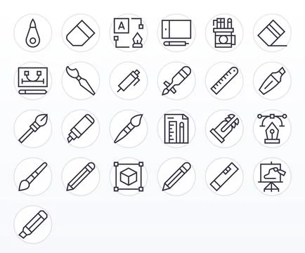 Drawing Tool Professional Vector Set with 25 Regular Line Pixel Aligned 64x.. イラスト素材