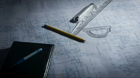 Drawing tools on a blueprint Stock Footage 60468649