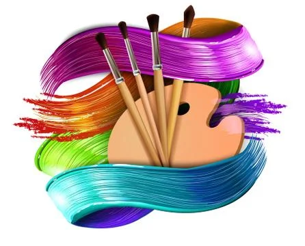 Drawing tools cartoon elements colorful vector concept. Art supplies: palette Stock Illustration