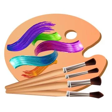 Drawing tools cartoon elements colorful vector concept. Art supplies: palette Stock Illustration