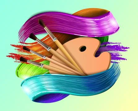 Drawing tools cartoon elements colorful vector concept. Art supplies: palette Stock Illustration