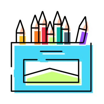 Drawing tools with colored pencils in a box Stock Illustration