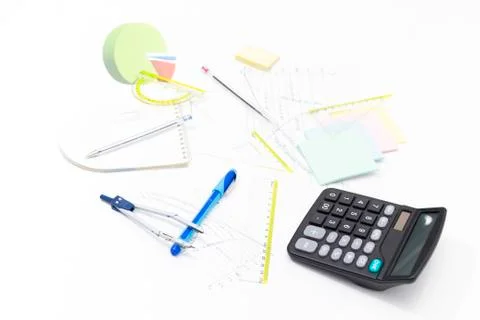 Drawing tools with compass and calculator Stock Photos